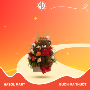Set hoa đỏ kèm gấu nâu đáng yêu 1g - Hasol Mart 24h